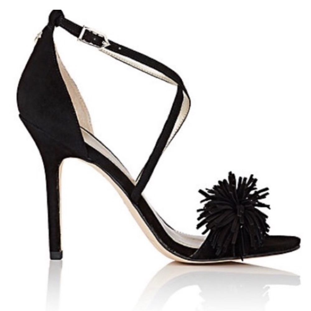 Sam Edelman Aisha Fringe Black Suede Heels‎ Sandals 8.5